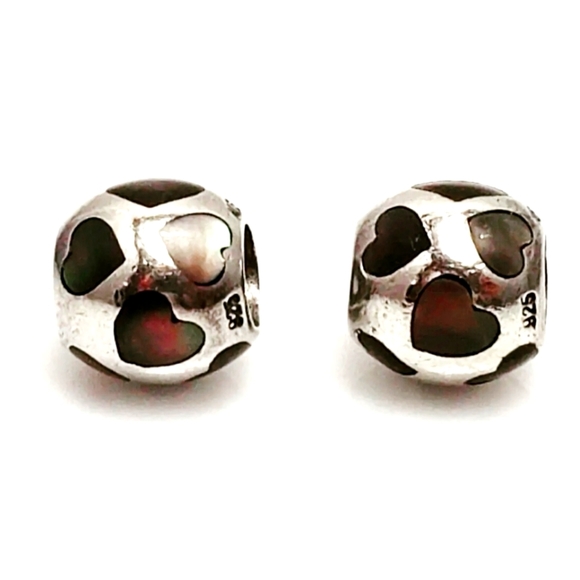 PAIR of authentic Pandora charm retired " Love me pearl of hearts black " - Picture 1 of 8